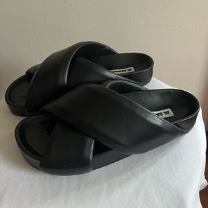 Jil Sander lambskin crisscross sandals in black
